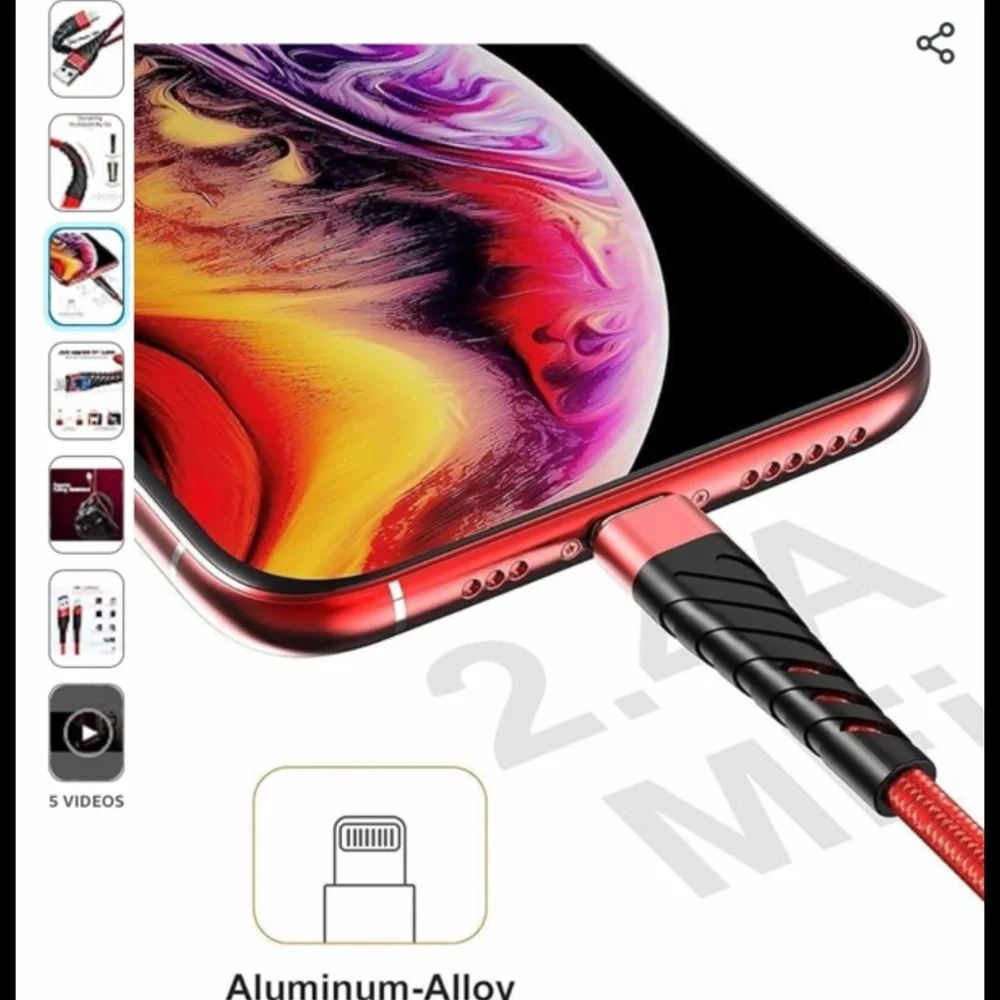 APPLE LIGHTENING CHARGER CORDS 10FT USB TO APPLE LIGHTENING RED 2-PACK